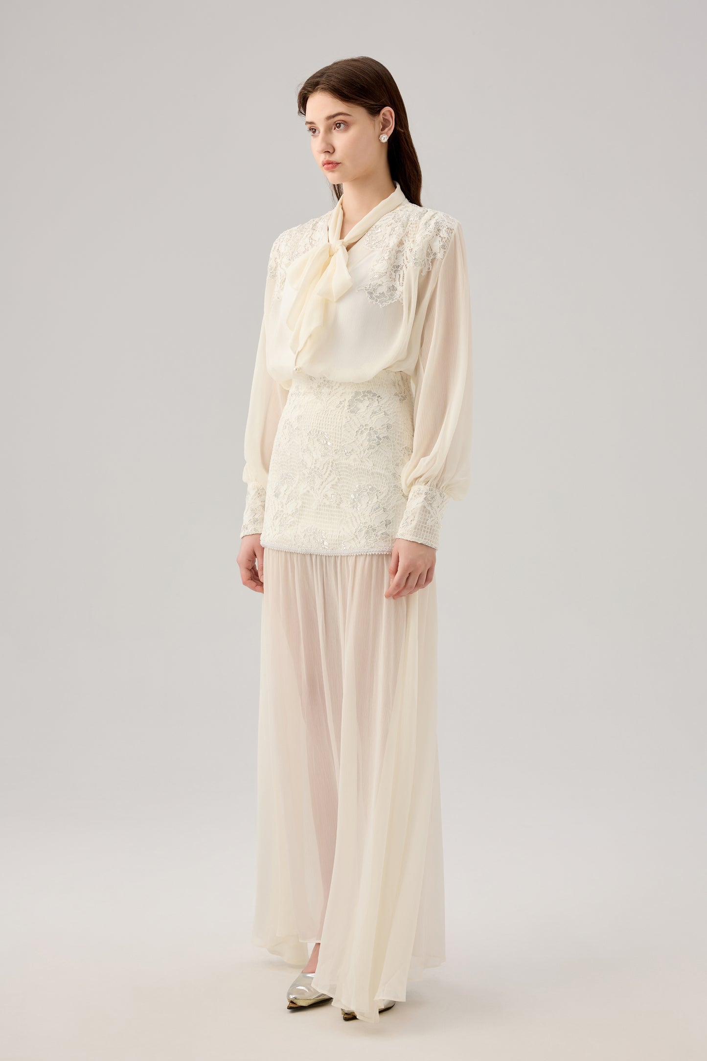 Chiffon shirt with lace