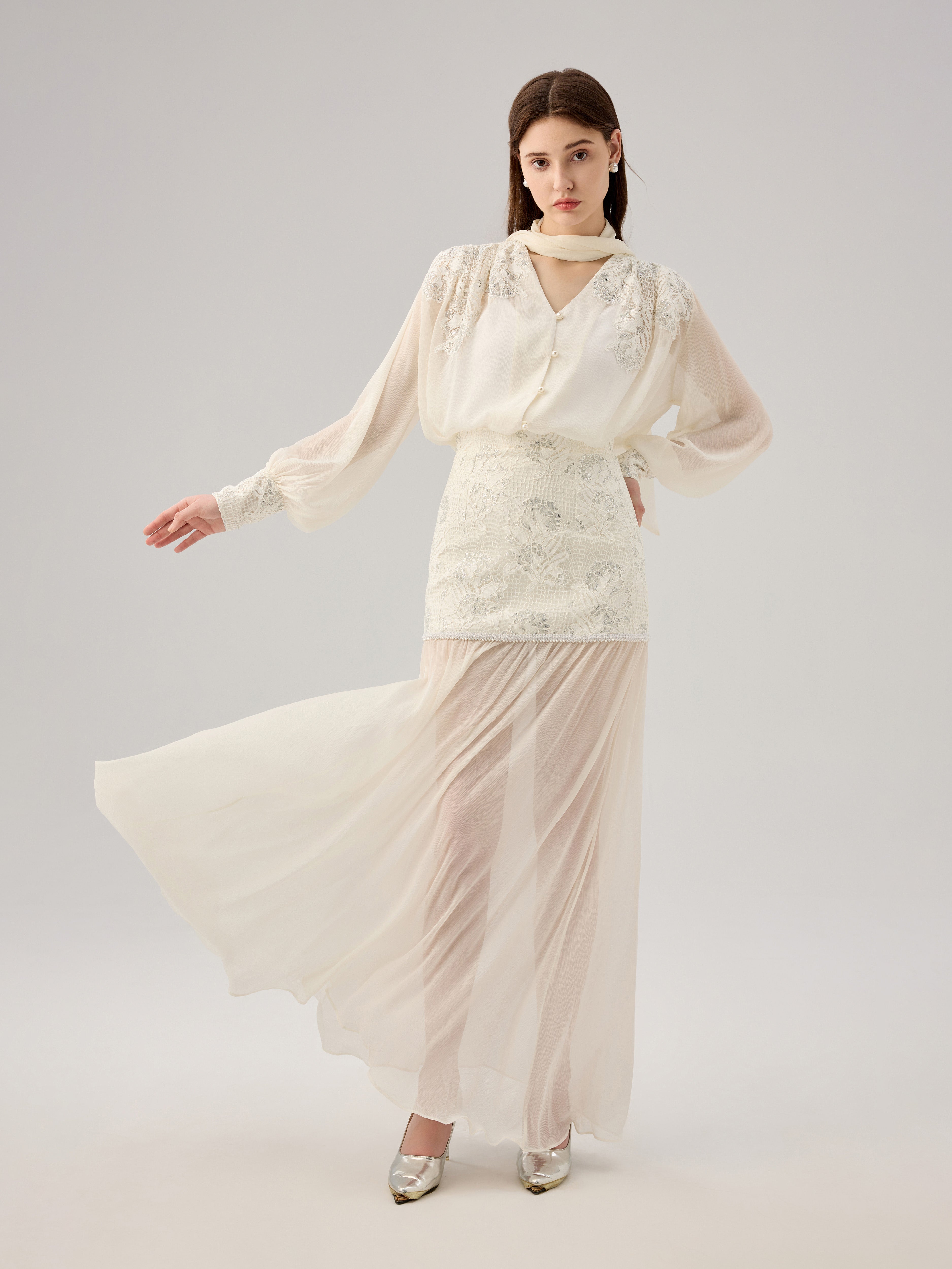 LACE CHIFFON SKIRT