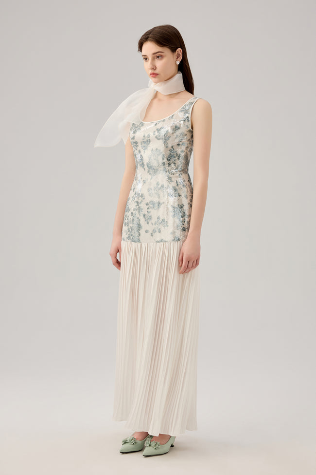 Floral sequins pleat dress Main Image