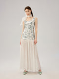 FLORAL SEQUINS PLEAT DRESS