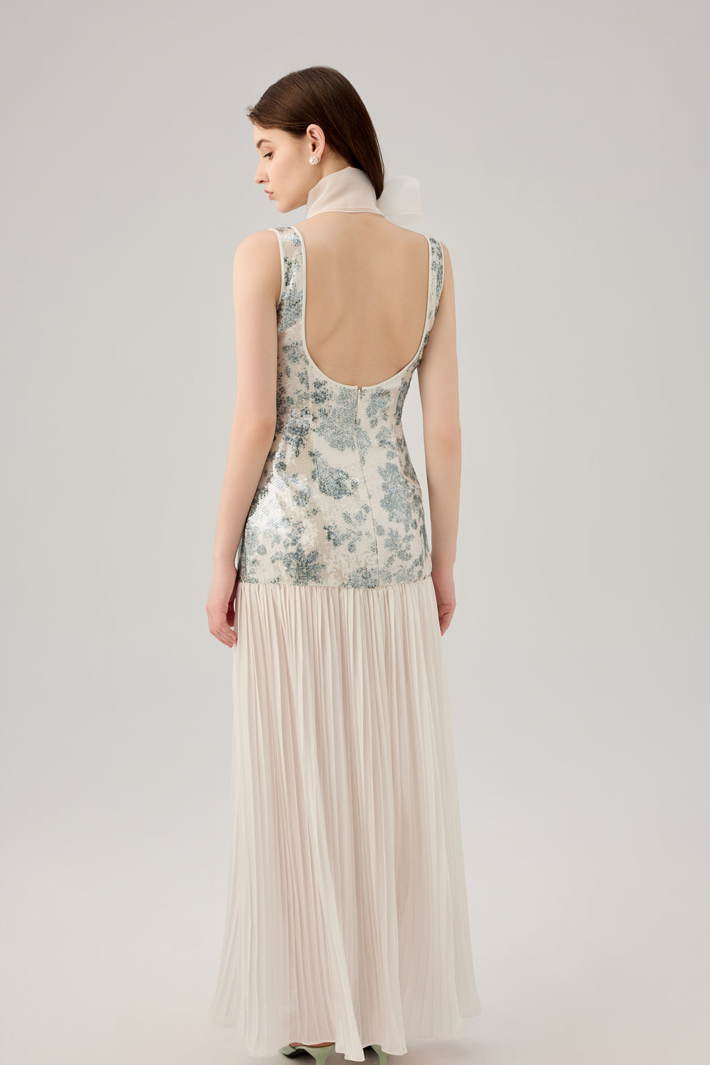 Floral sequins pleat dress