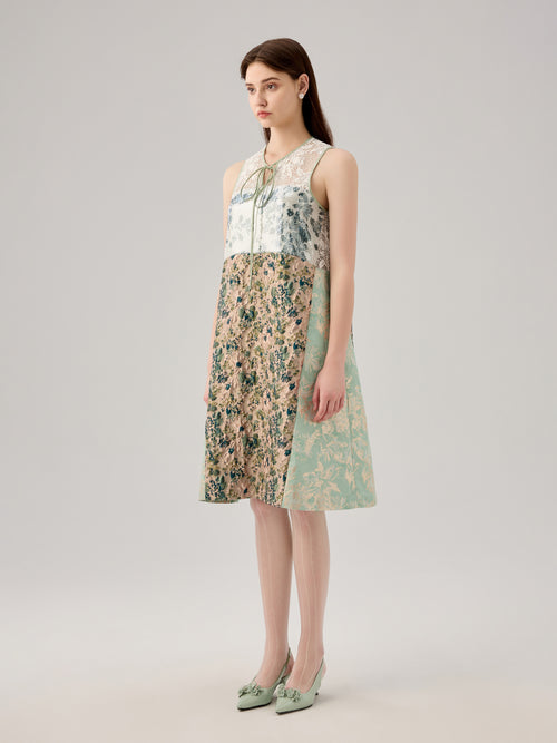 FLORAL JACQUARD LACE ALINE DRESS