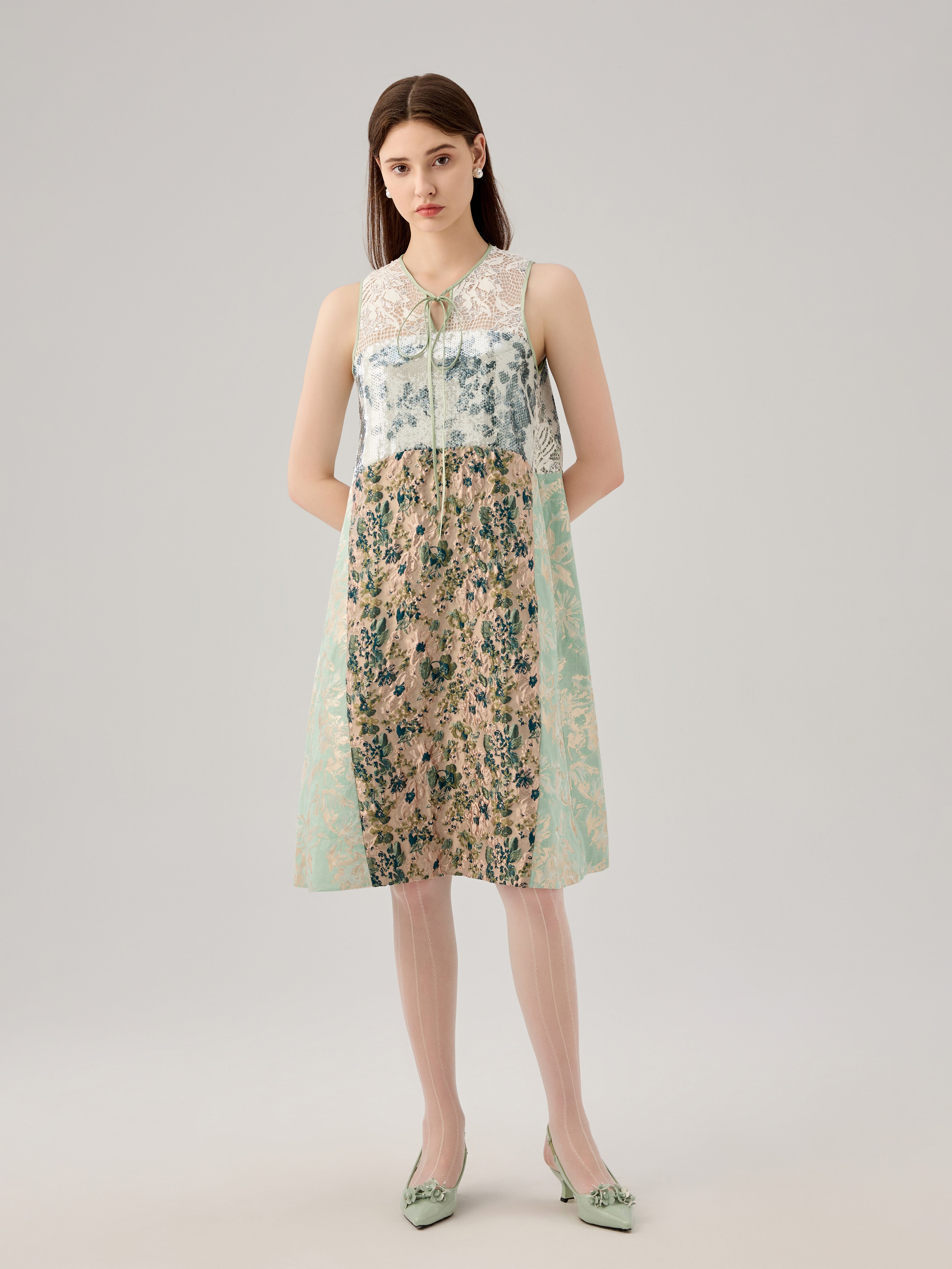 FLORAL JACQUARD LACE ALINE DRESS