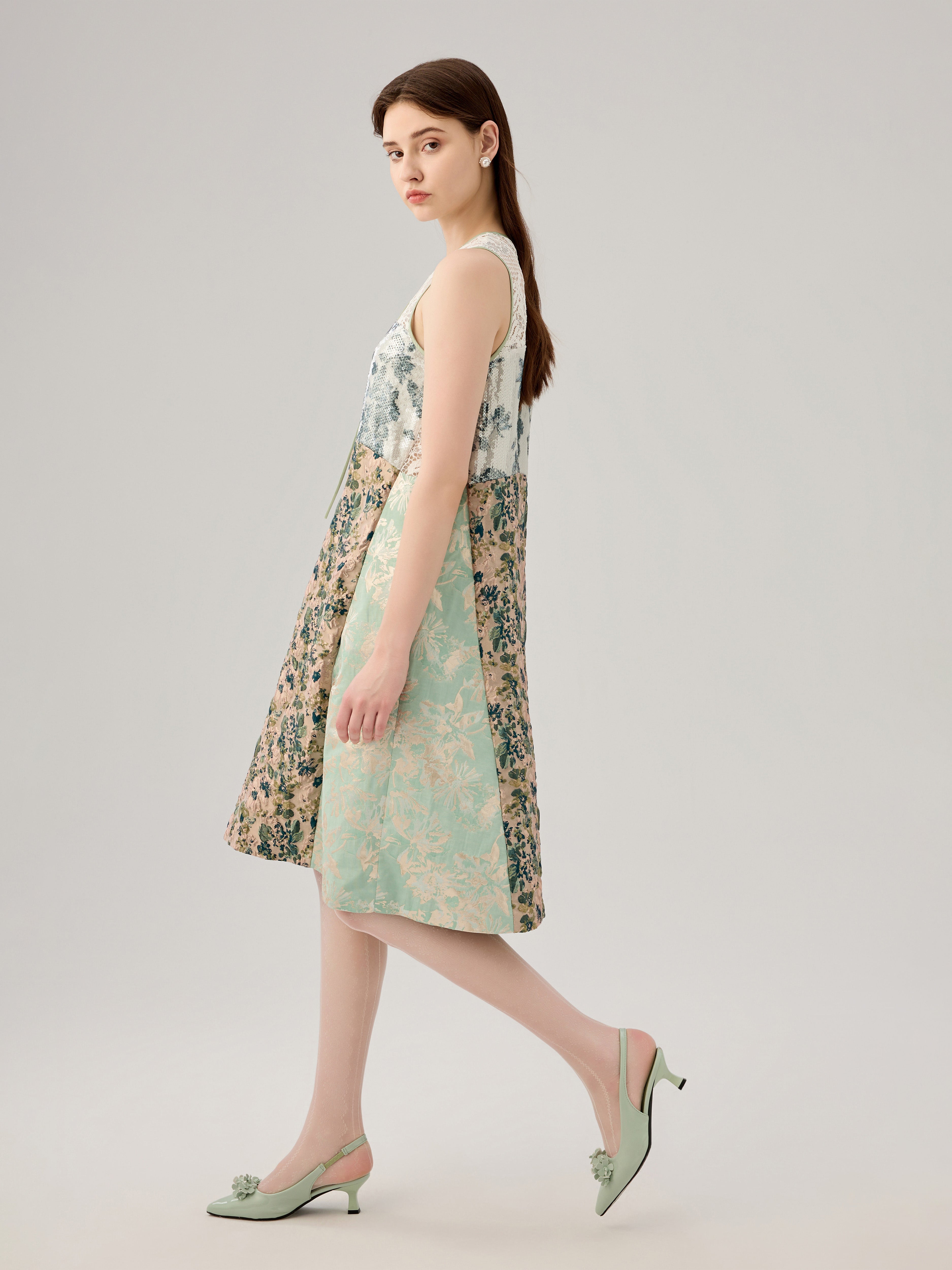 FLORAL JACQUARD LACE ALINE DRESS