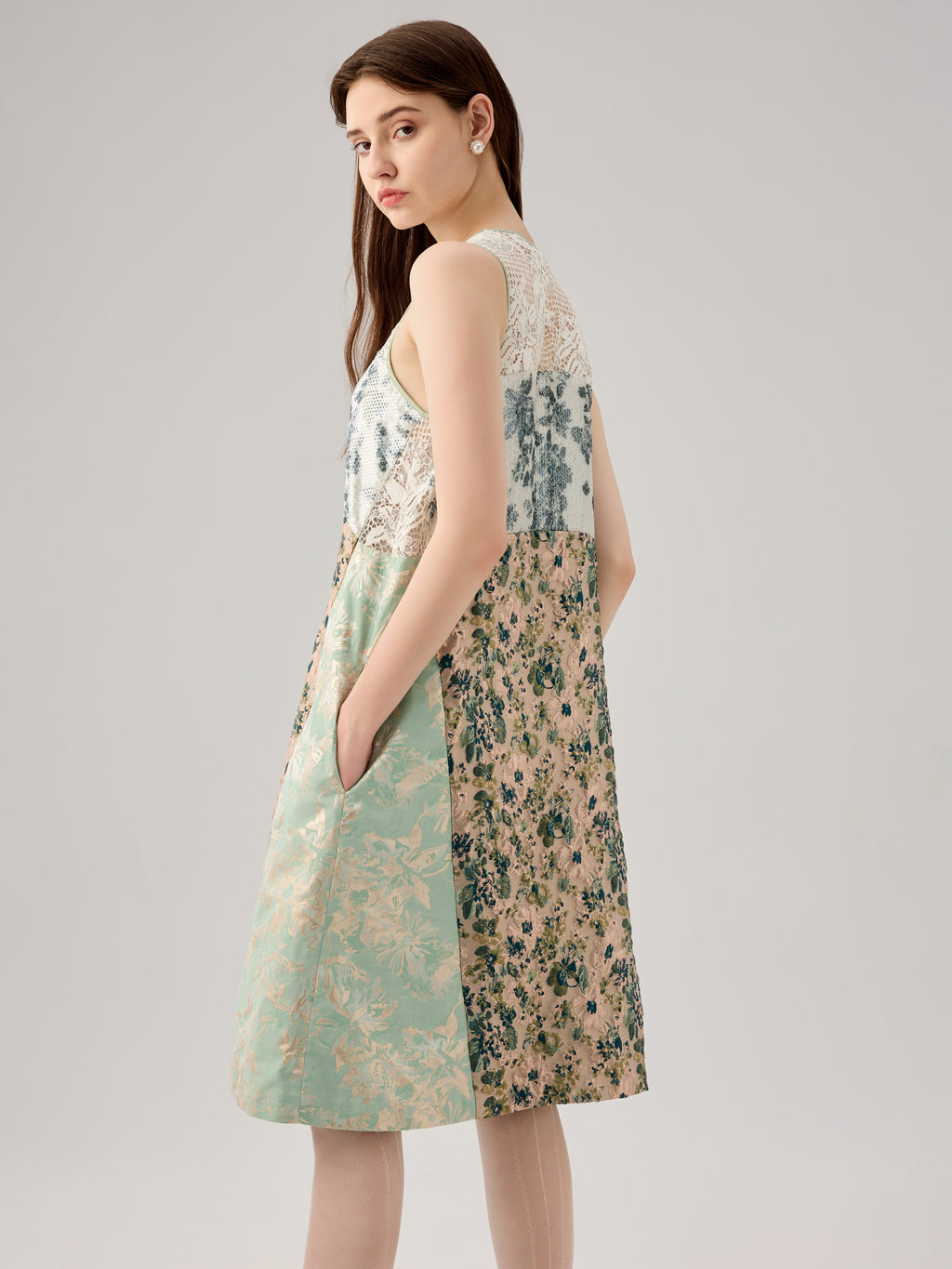 FLORAL JACQUARD LACE ALINE DRESS