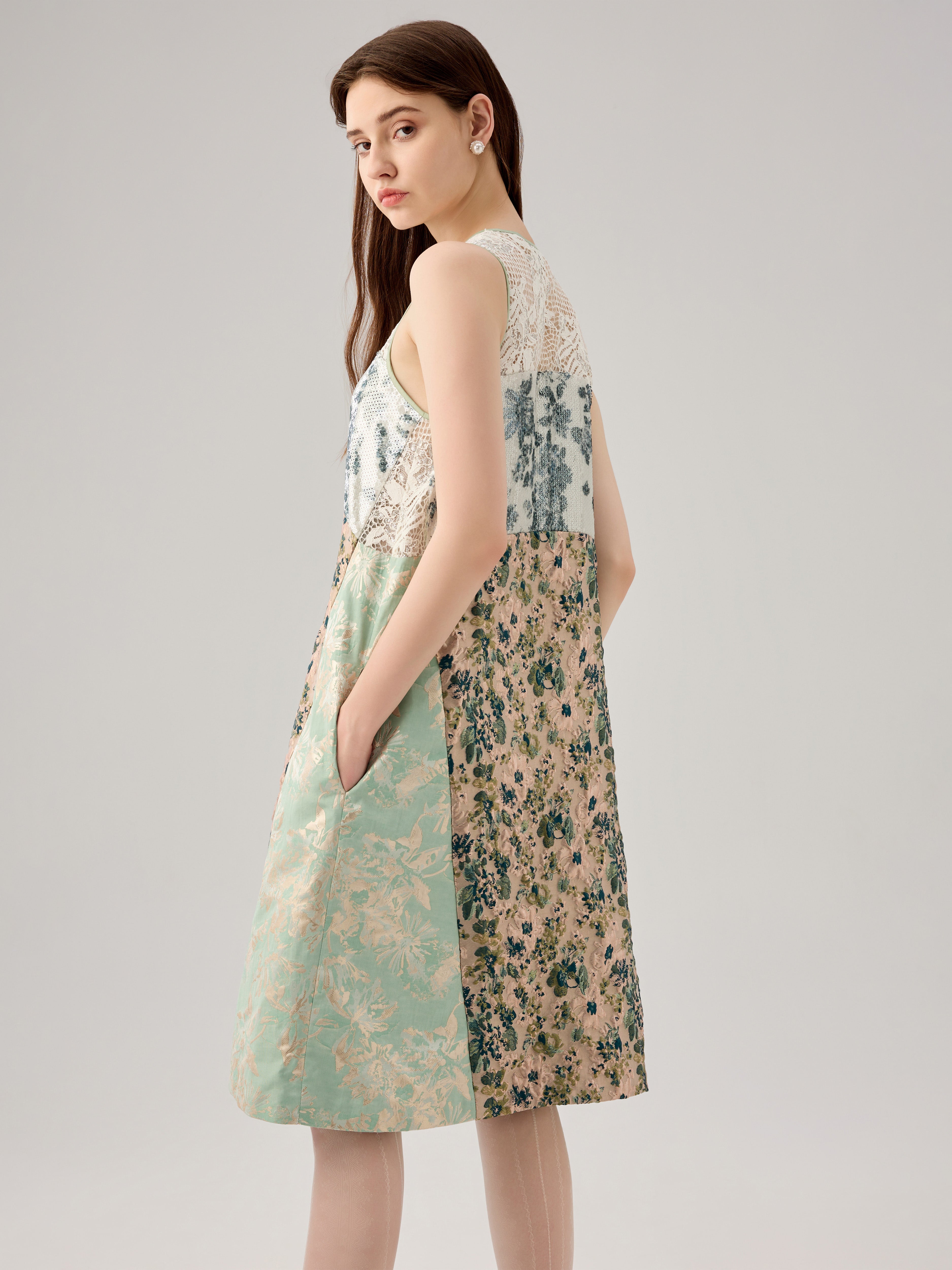 FLORAL JACQUARD LACE ALINE DRESS