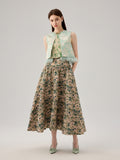 FEATHER TRIMMED JACQUARD SILK TOP
