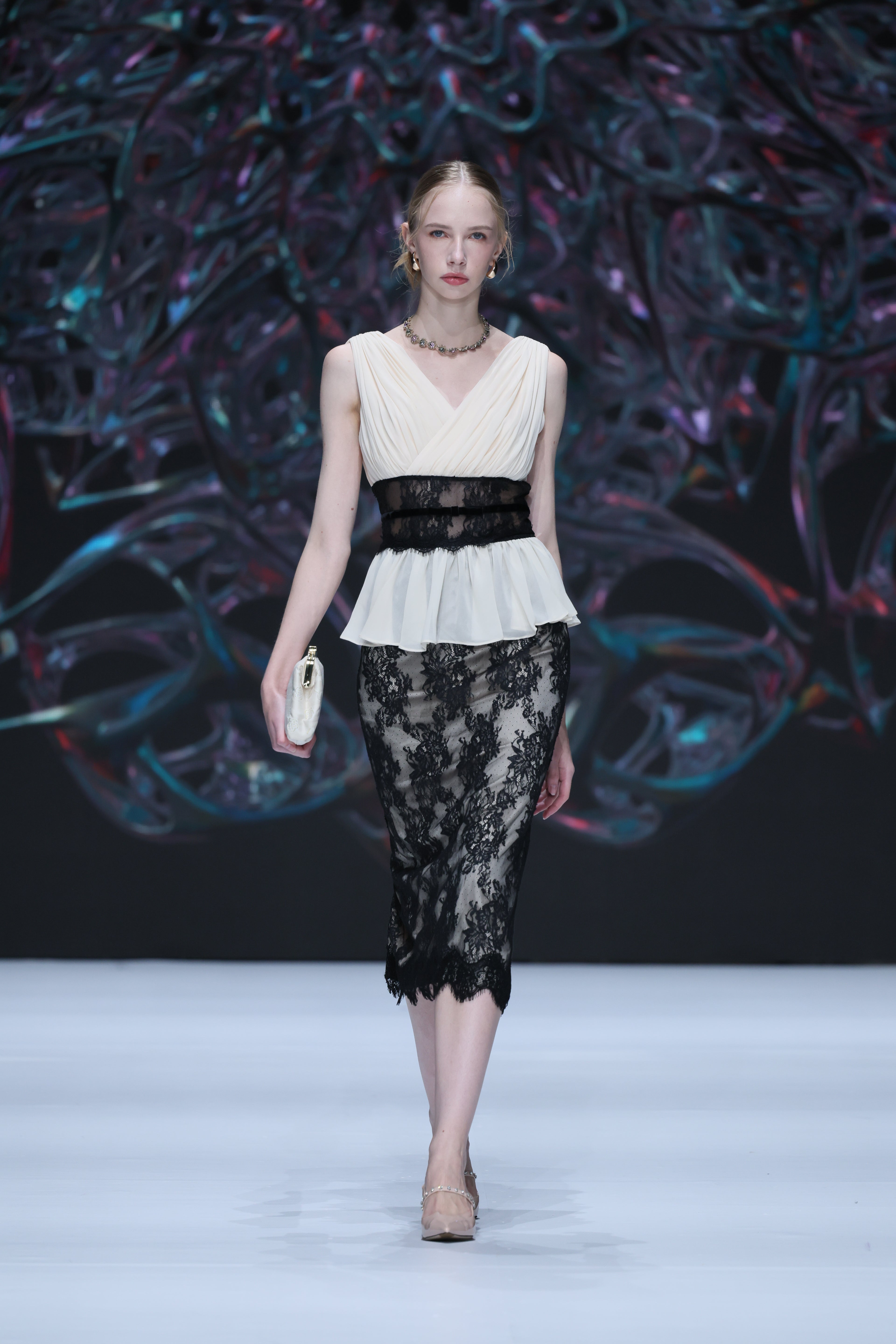 pleated chiffon lace top