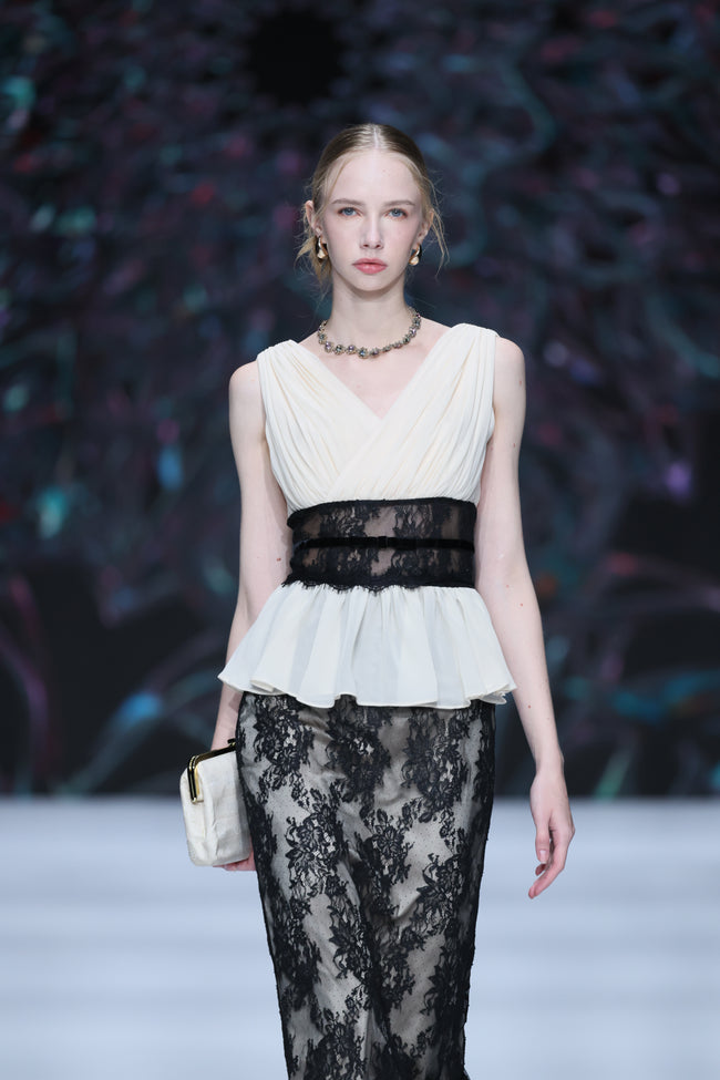 pleated chiffon lace top Main Image