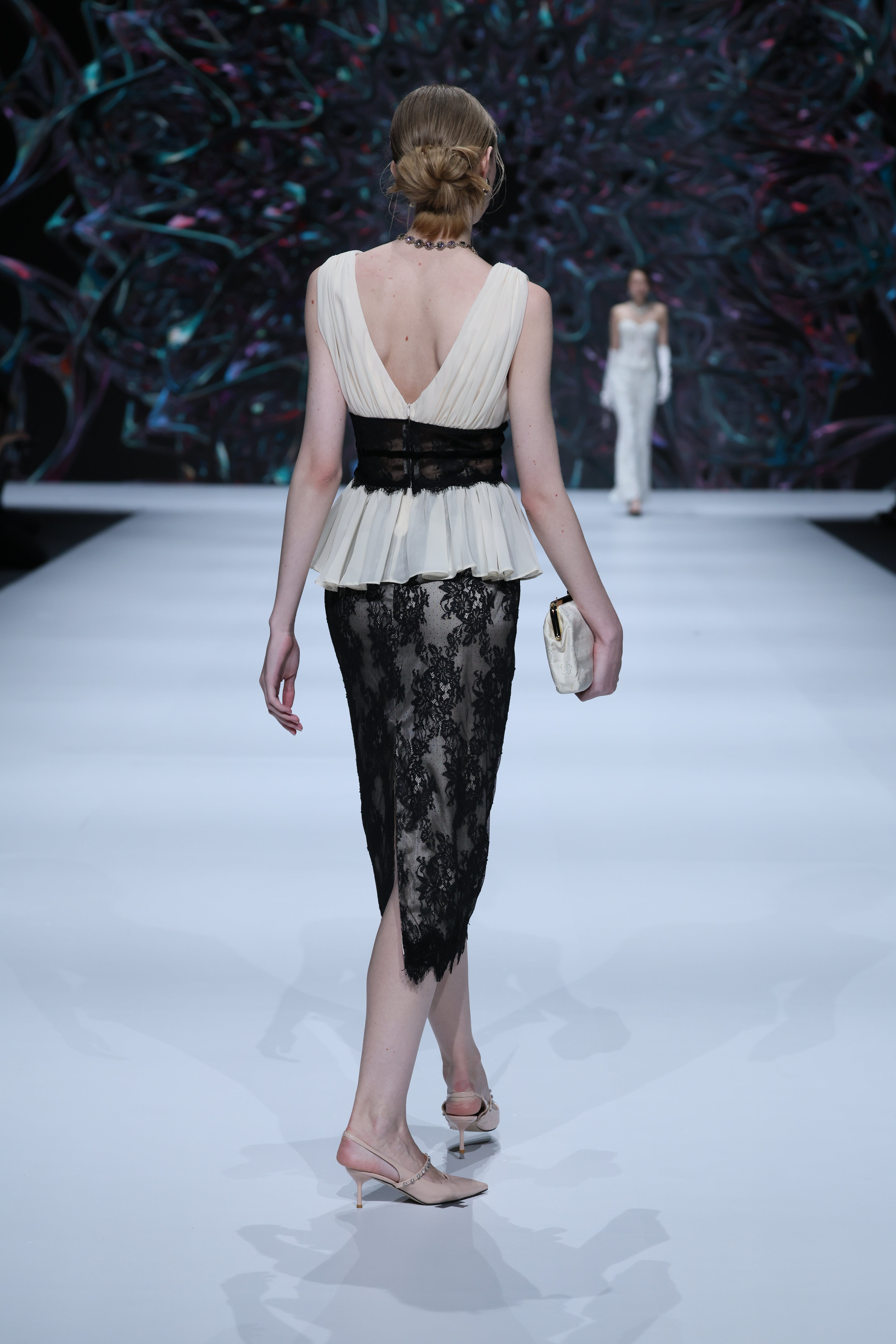 pleated chiffon lace top