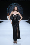 BLACK LACE SATIN SKIRT