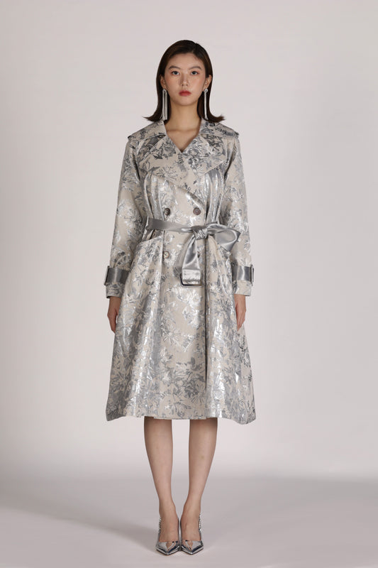 Silver Flora Trench Coat