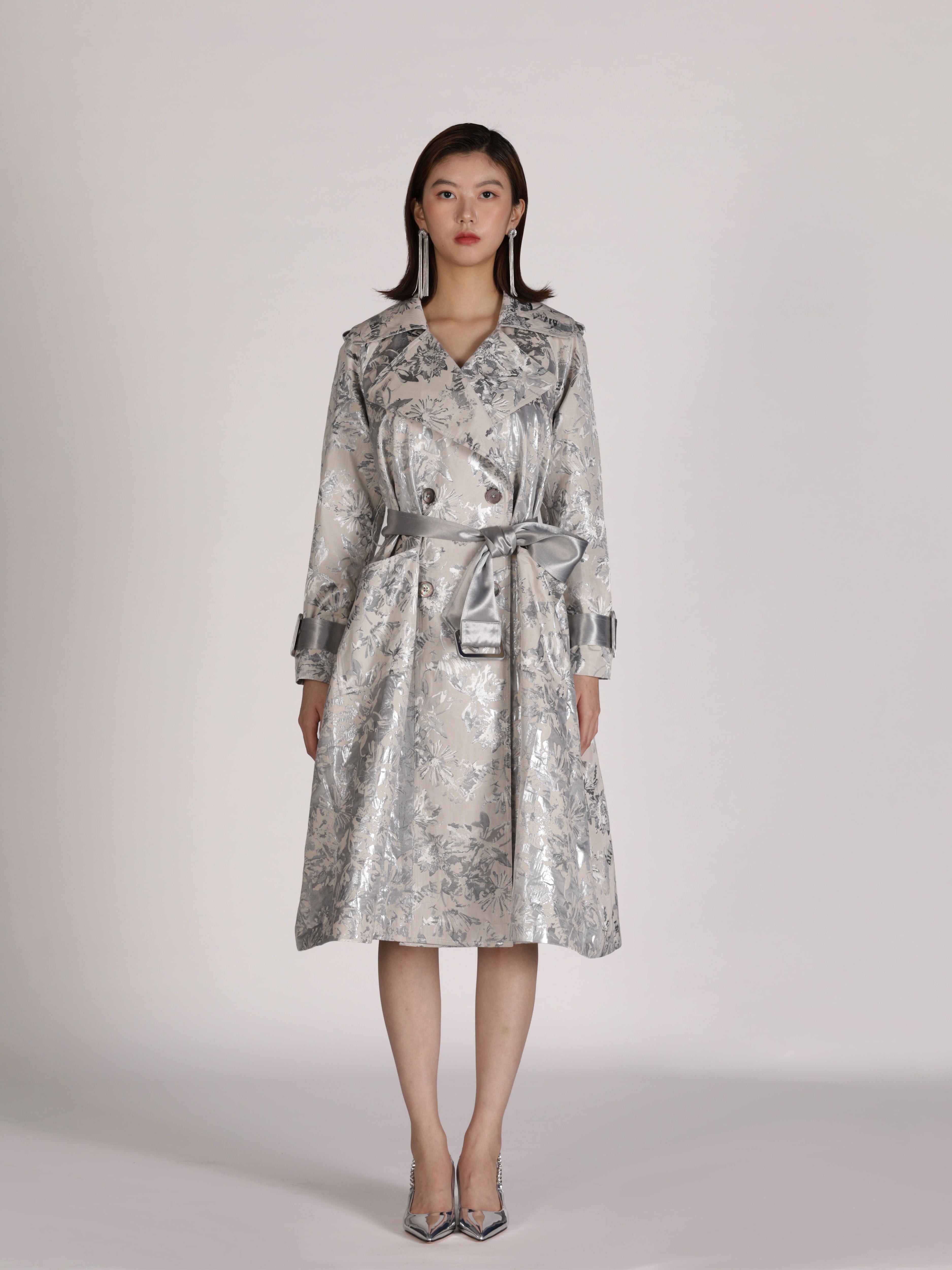SILVER FLORA TRENCH COAT