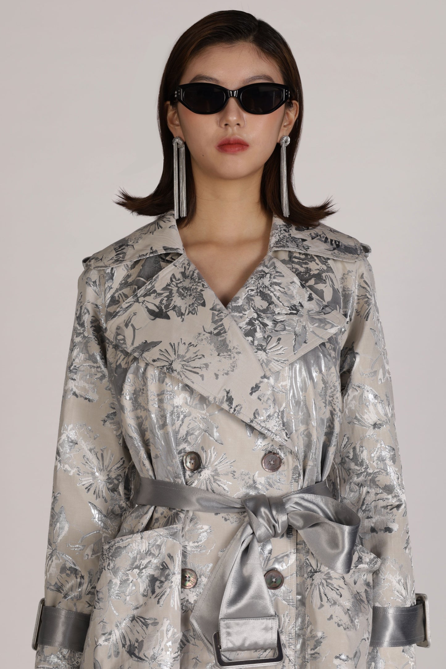 Silver Flora Trench Coat