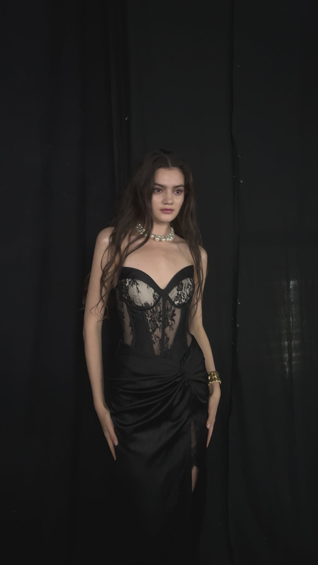 BLACK LACE SATIN SKIRT